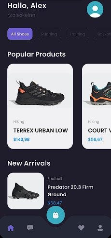 Aplikasi toko daring dengan detail produk sepatu.